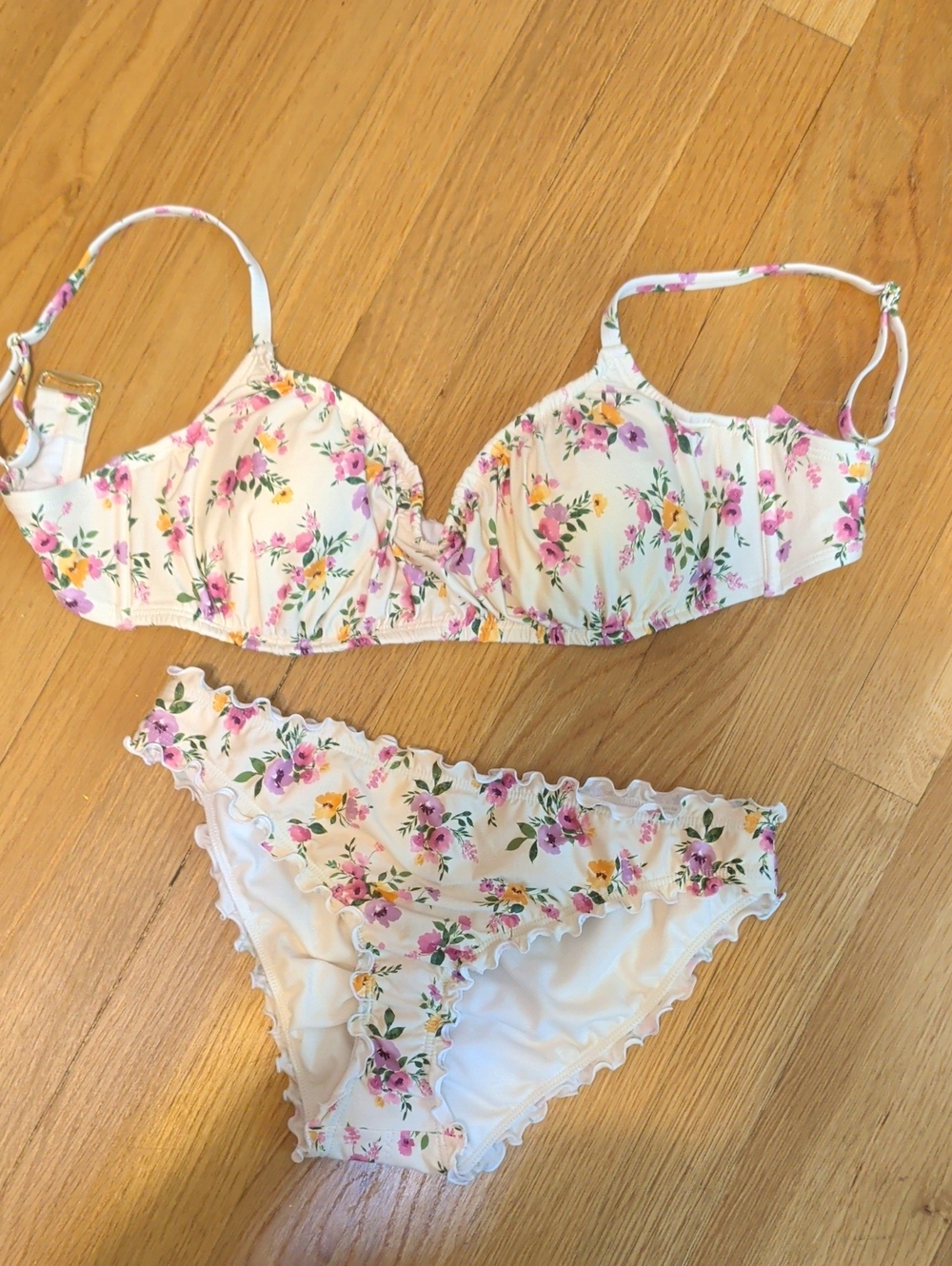 Shade & Shore White Bikini with Pink Floral Accents